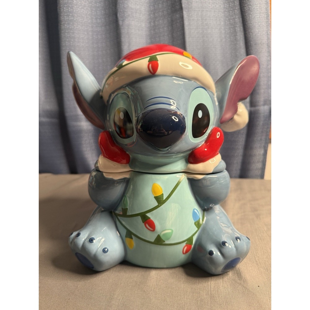 Disney Lilo & Stitch Christmas Lights Cookie Jar Canister Container Holiday New